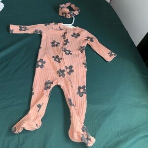 3-6 Month Floral Ribbed Footed One-Piece for Kids